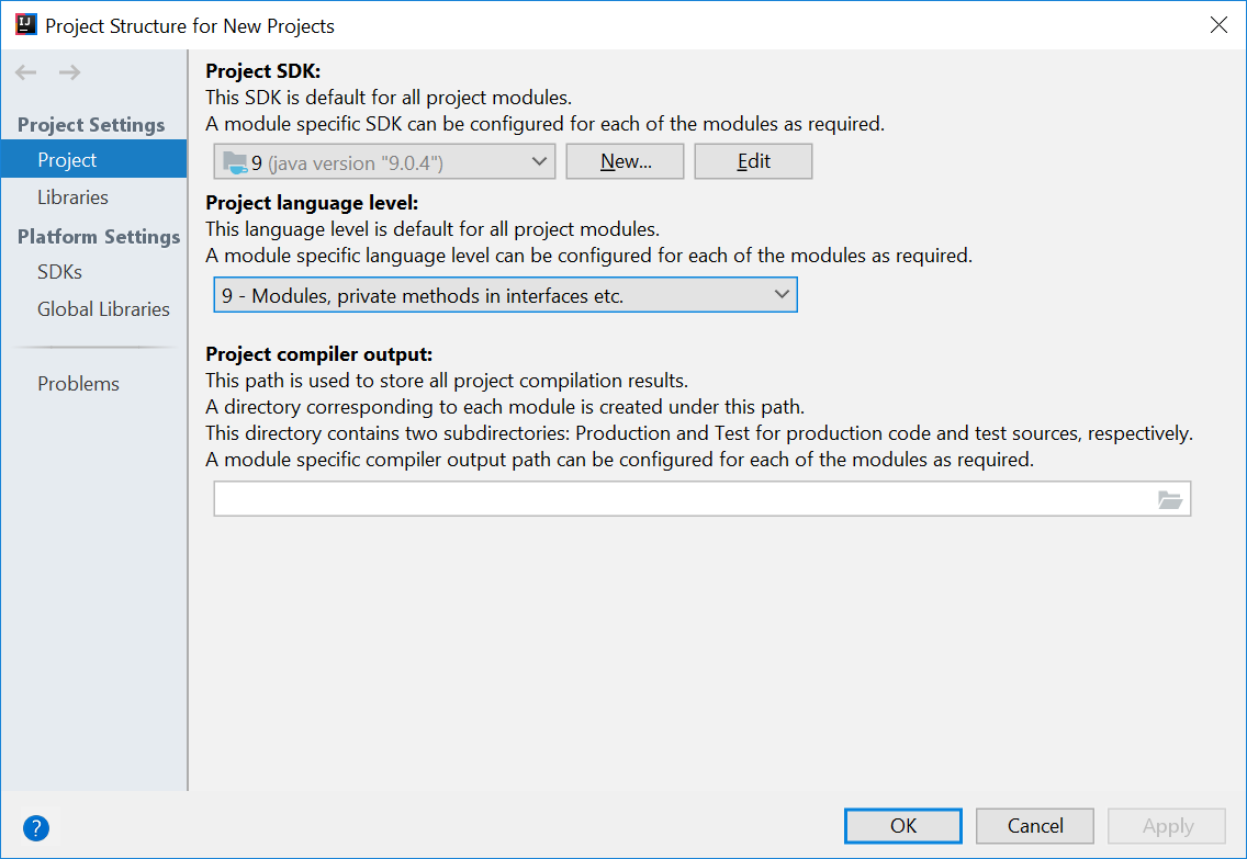 JDK 9 under Project Structure